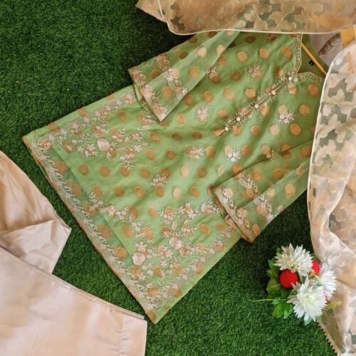 FABS FASHION- 3PCS ORGANZA FABRIC EMBROIDERED (GREEN)