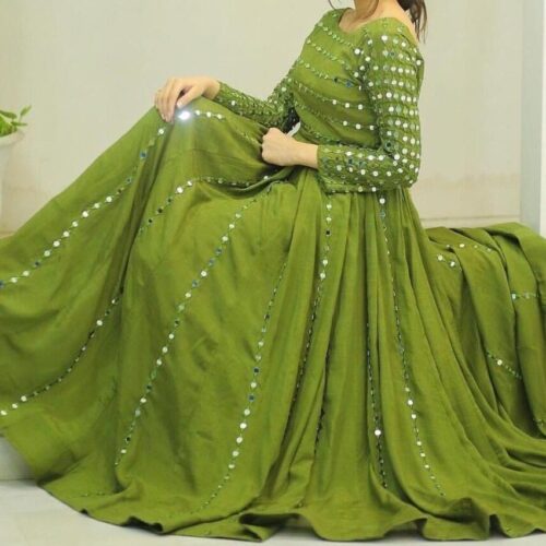 FABS FASHION- LONG MAXI (GOWN) w/ FULL MIRROR WORK (GREEN)